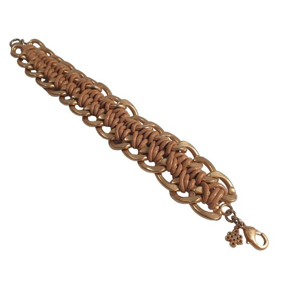 Chain Link Weave Vintage Women Bracelet Gold Tone Fashion Jewelry 8 Inch Heavier - Picture 4 of 5